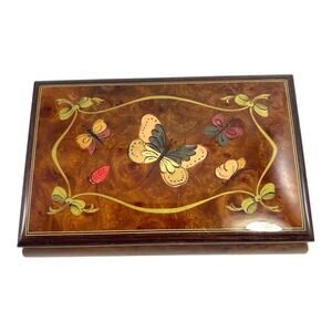 Reuge Music Swiss Made 'Butterfly Kisses' Wood Lacquered #6584 Music Trinket Box
